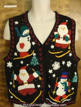 Snowmen and Santas Skiing Tacky Xmas Party Sweater Vest