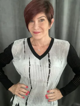 V Neck Crochet Detail Sweater