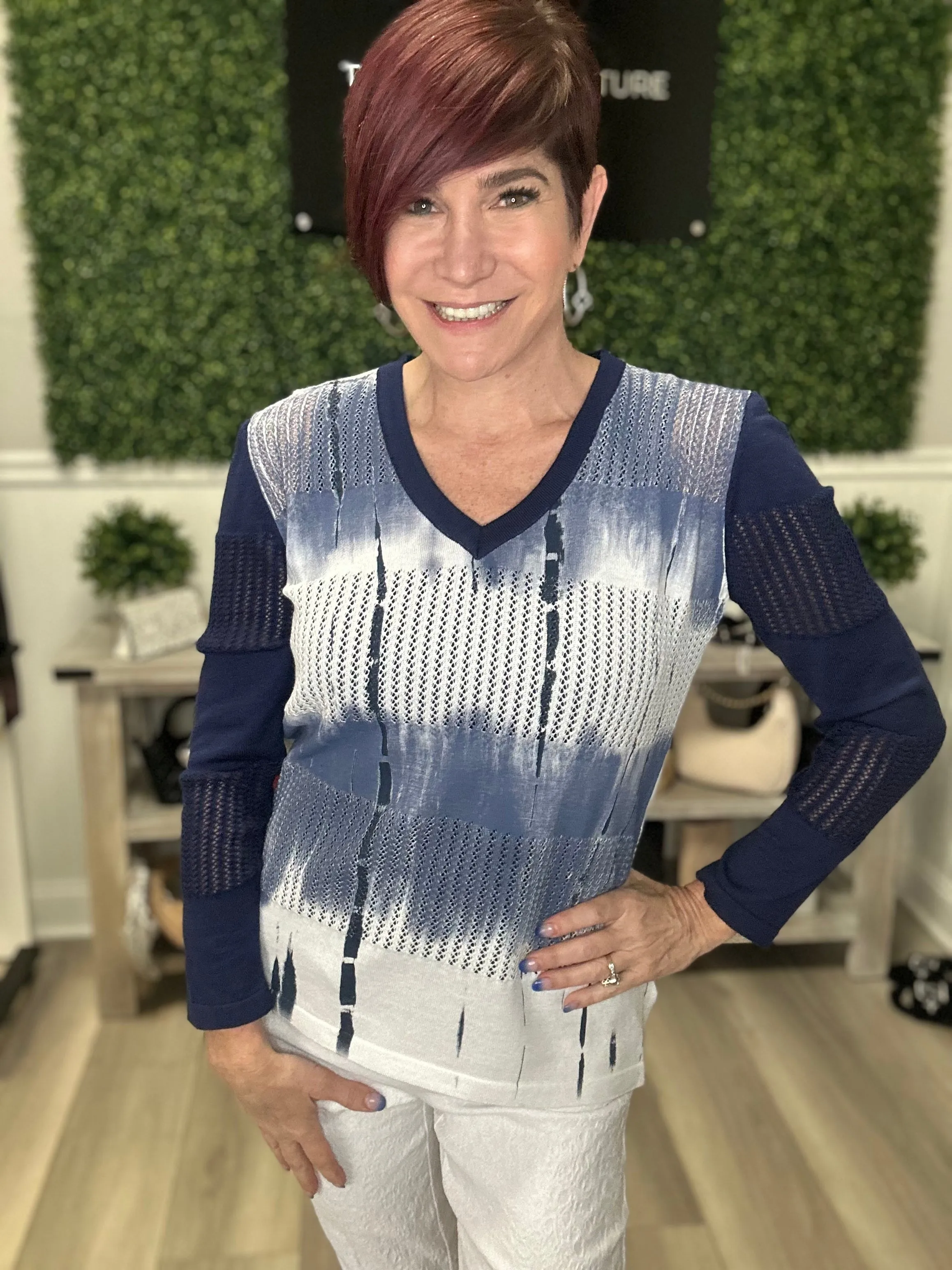 V Neck Crochet Detail Sweater