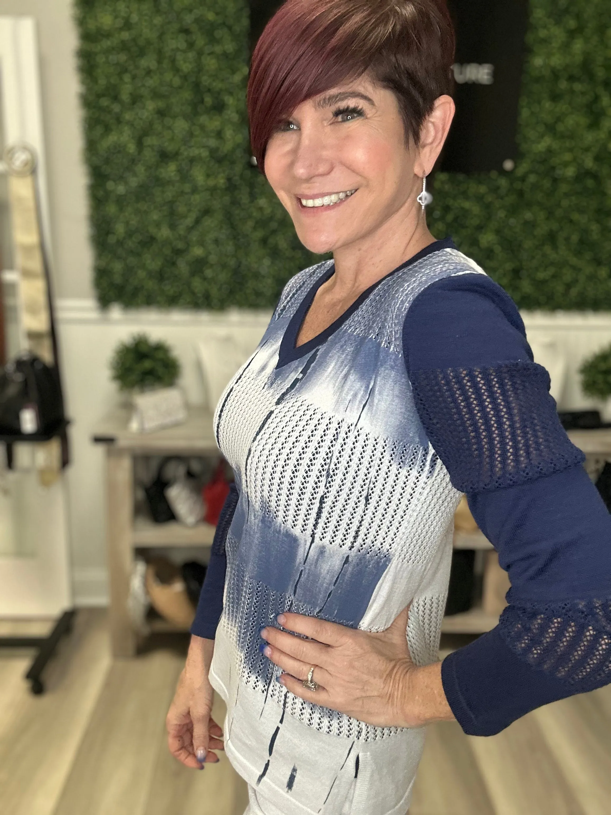 V Neck Crochet Detail Sweater