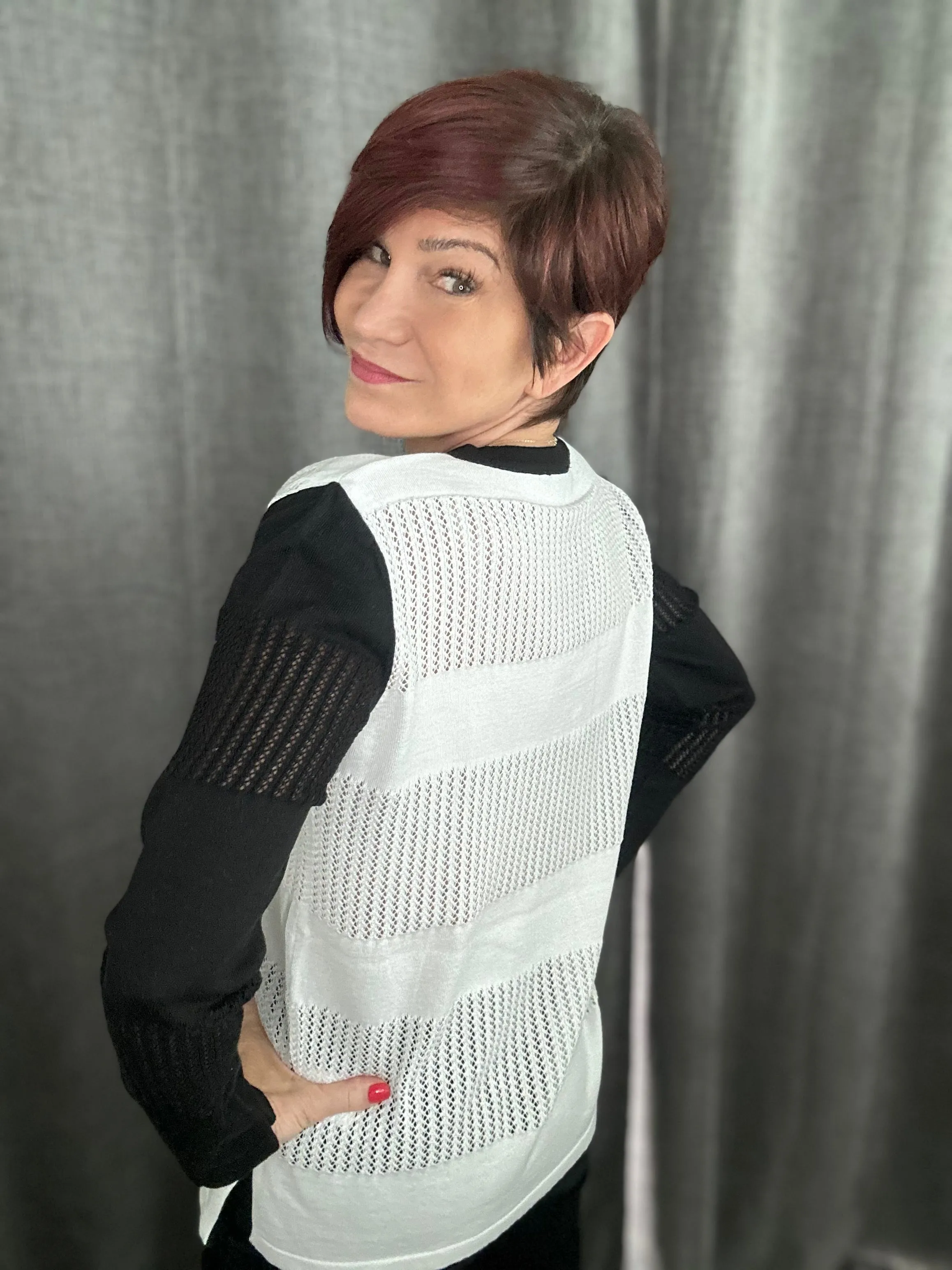 V Neck Crochet Detail Sweater