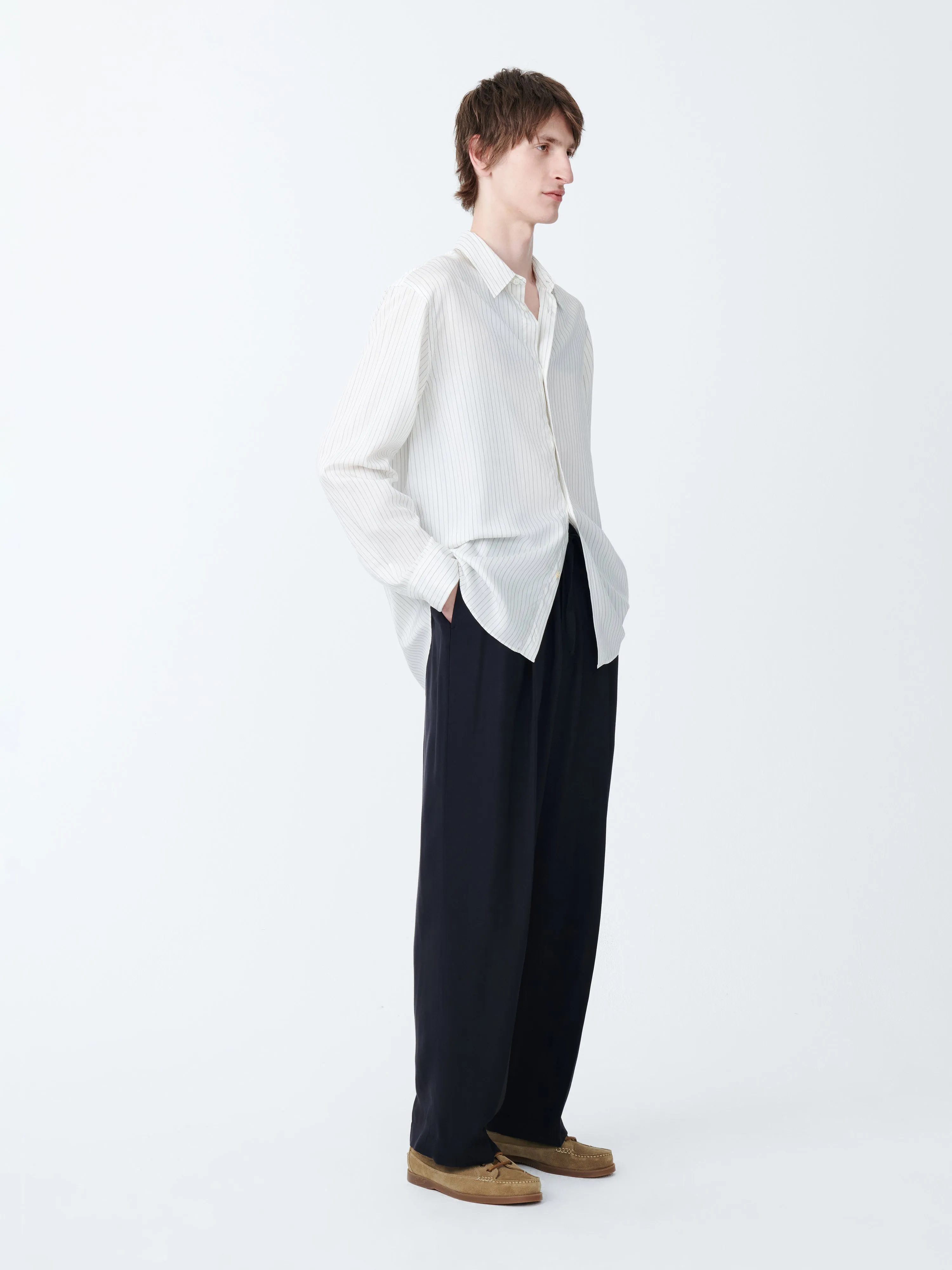 View Silk Shirt in Ecru / Black Stripe