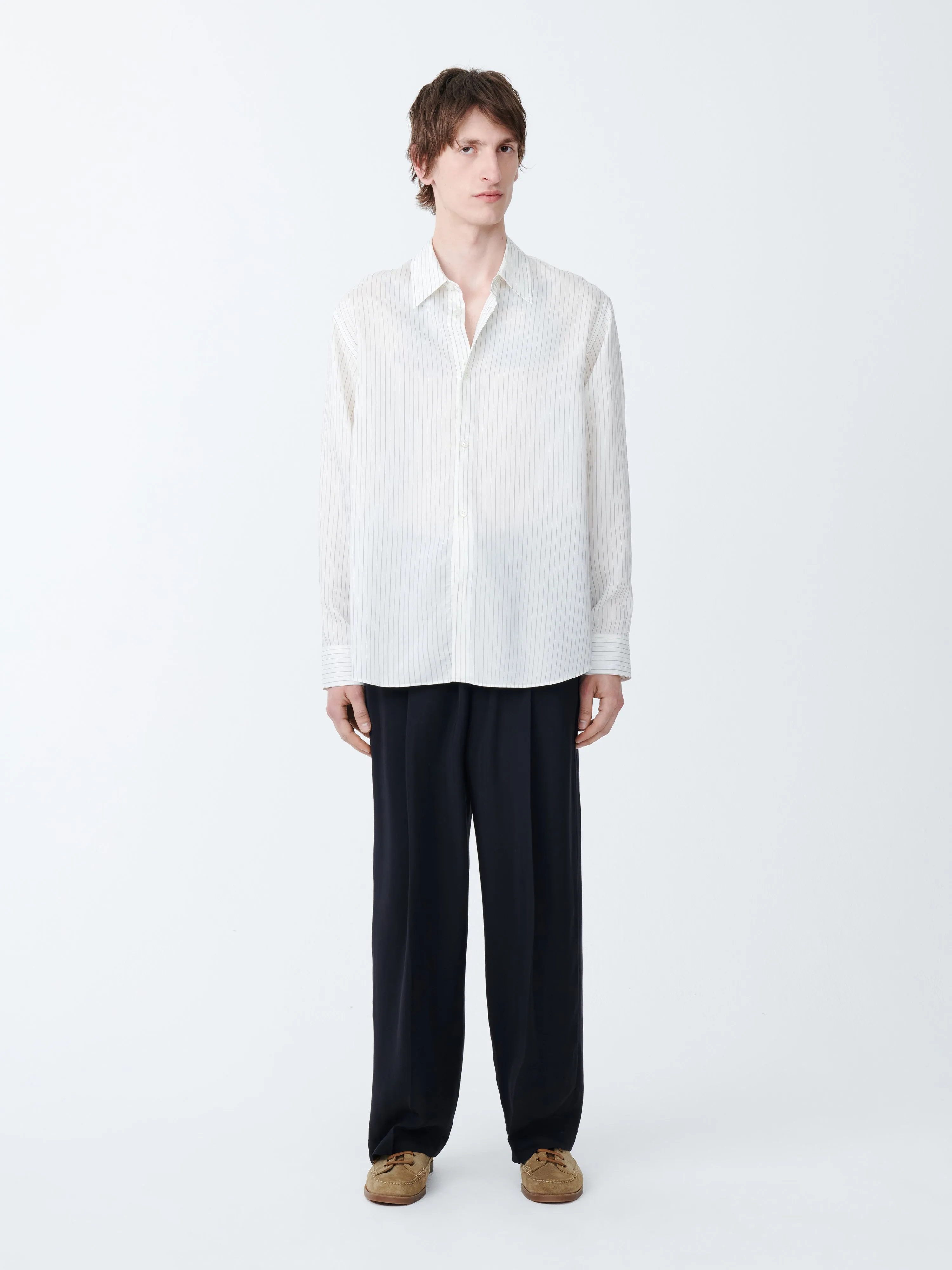 View Silk Shirt in Ecru / Black Stripe