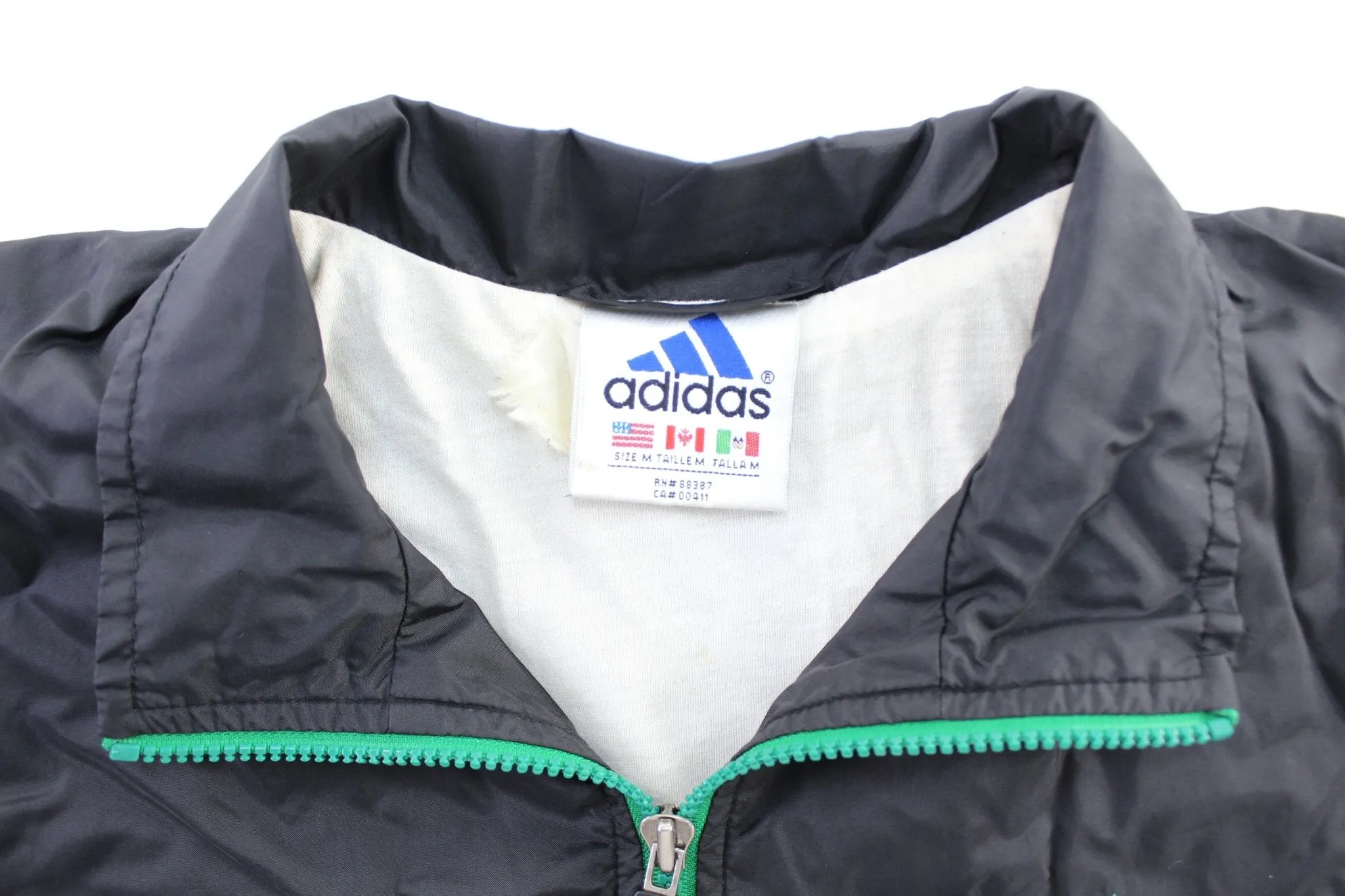 Vintage Adidas Embroidered Logo Black, Green, & White Zip Up Jacket
