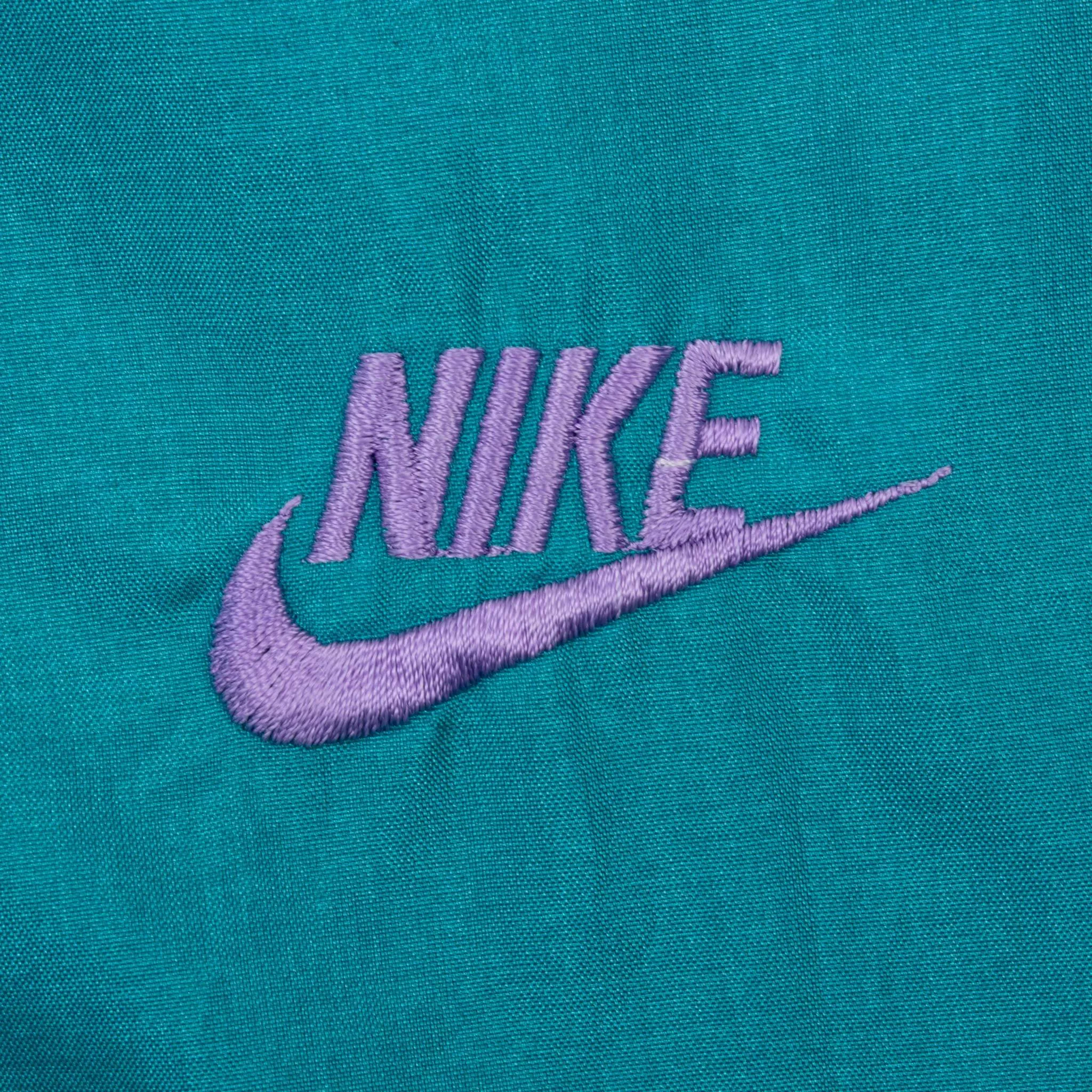 VINTAGE NIKE SWOOSH PURPLE & CYAN WINDBREAKER JACKET LATE 1980S SIZE XL
