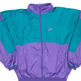 VINTAGE NIKE SWOOSH PURPLE & CYAN WINDBREAKER JACKET LATE 1980S SIZE XL