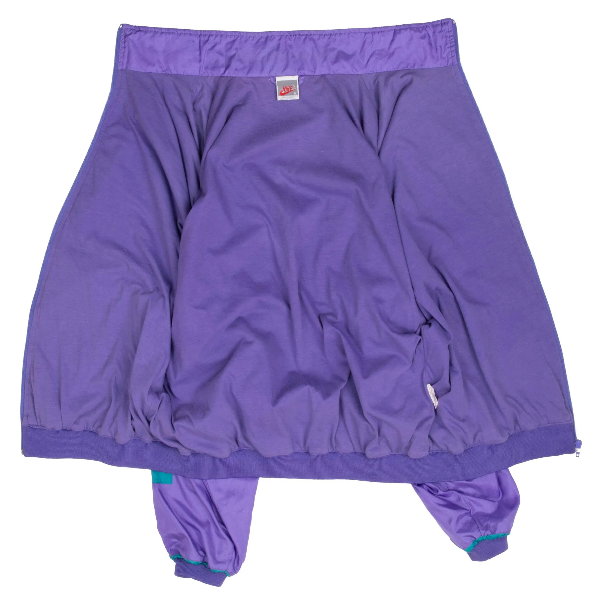 VINTAGE NIKE SWOOSH PURPLE & CYAN WINDBREAKER JACKET LATE 1980S SIZE XL