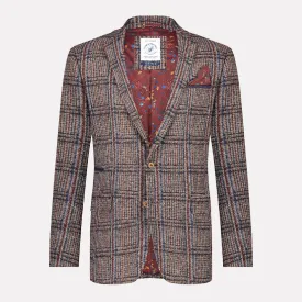 Wool Blend Slim Fit Small Check Fashion Blazer / Chocolate Brown